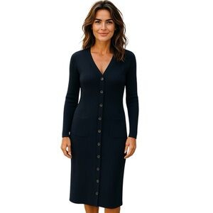 ✅ CAbi Women’s Black Size L Button Down Sweater Dress with Front Pockets New